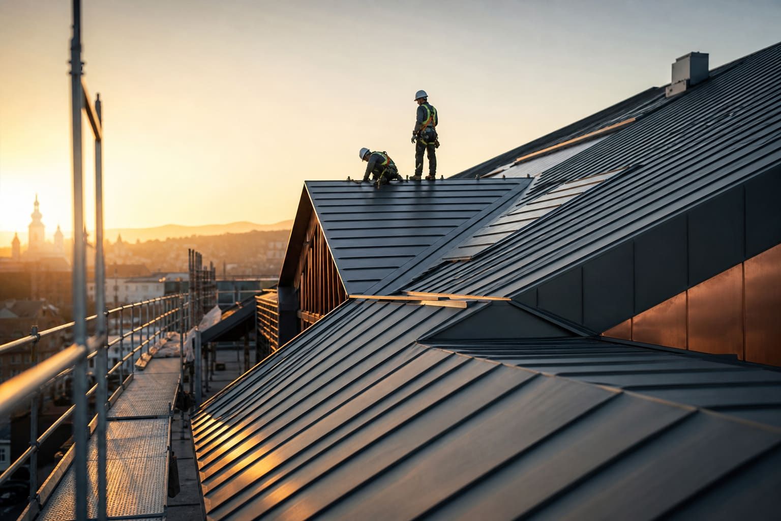 Baustelle mit Metalldach — typisches Motiv für eine öffentliche Projektreferenz